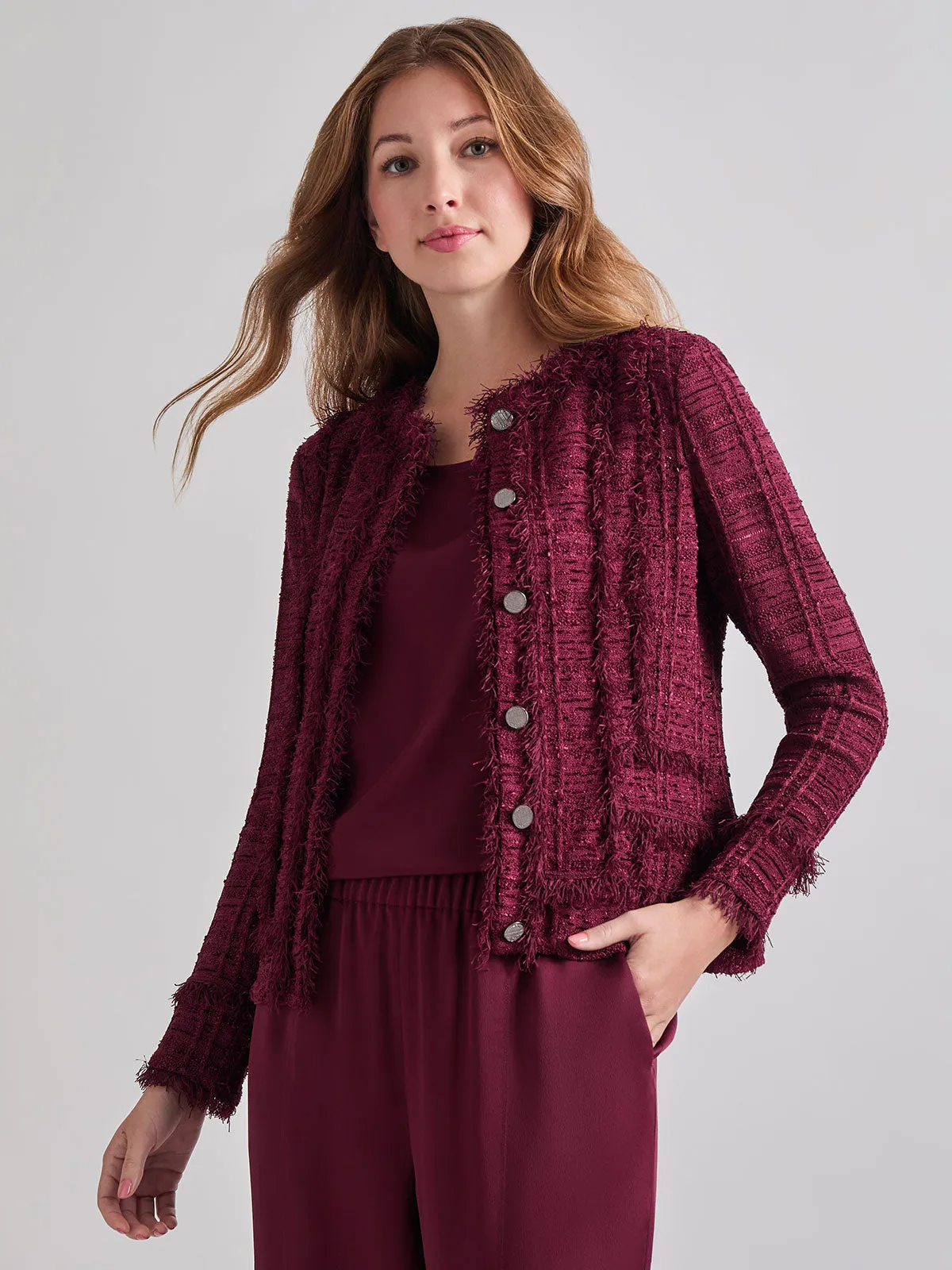 Textured Fringe Accent Knit Jacket