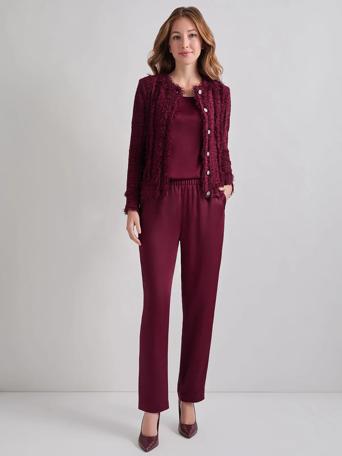 Textured Fringe Accent Knit Jacket