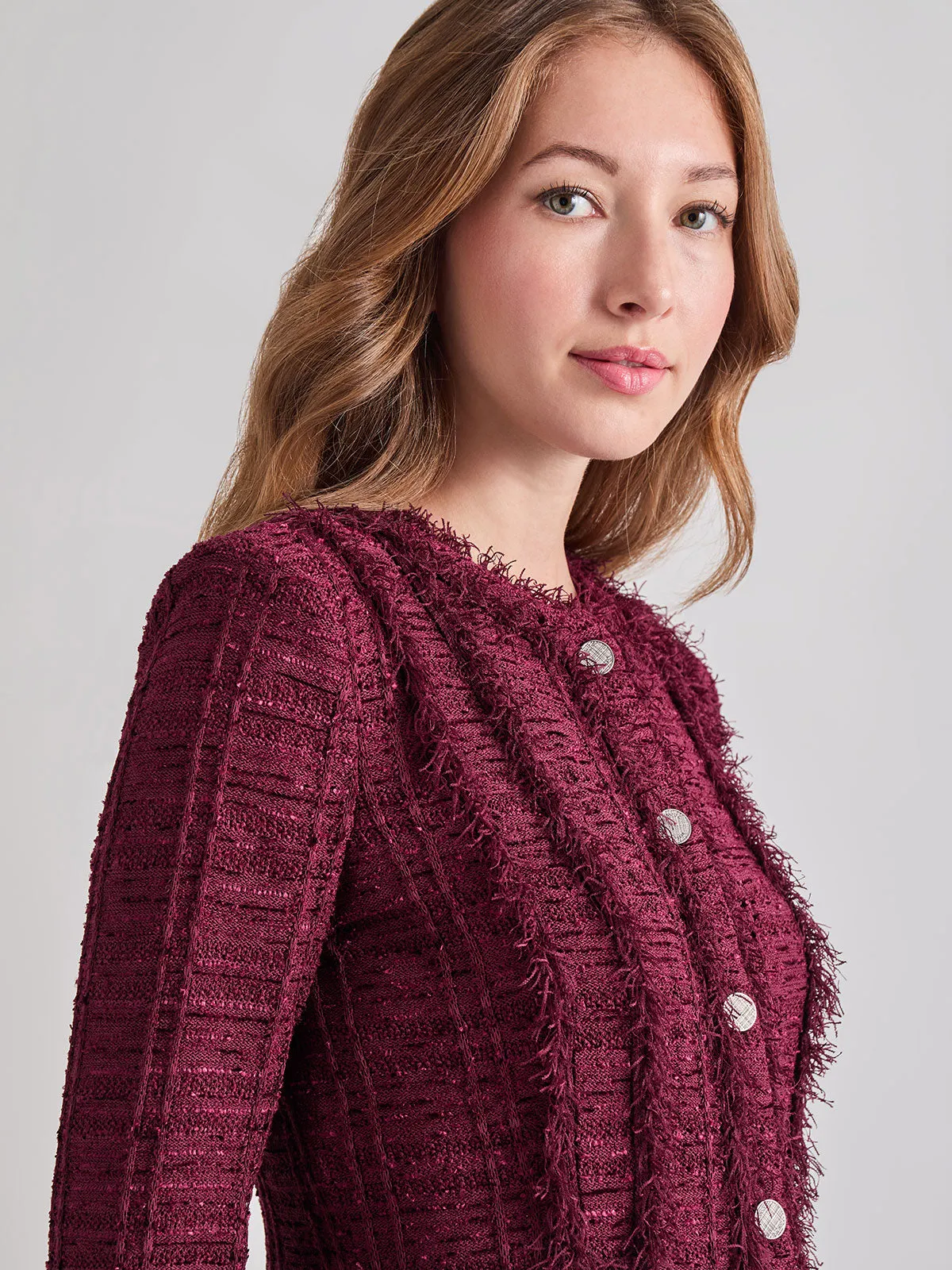 Textured Fringe Accent Knit Jacket
