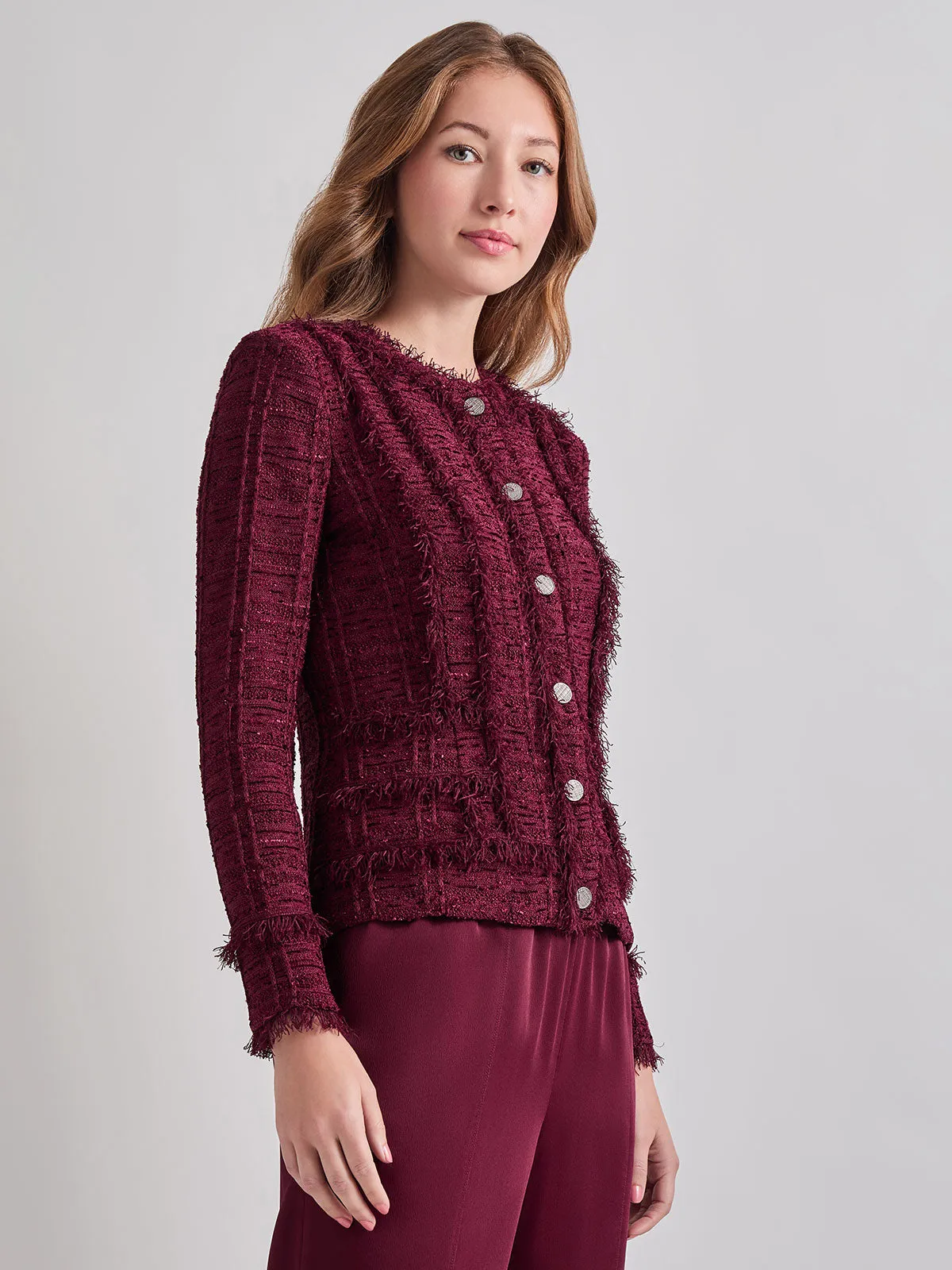 Textured Fringe Accent Knit Jacket