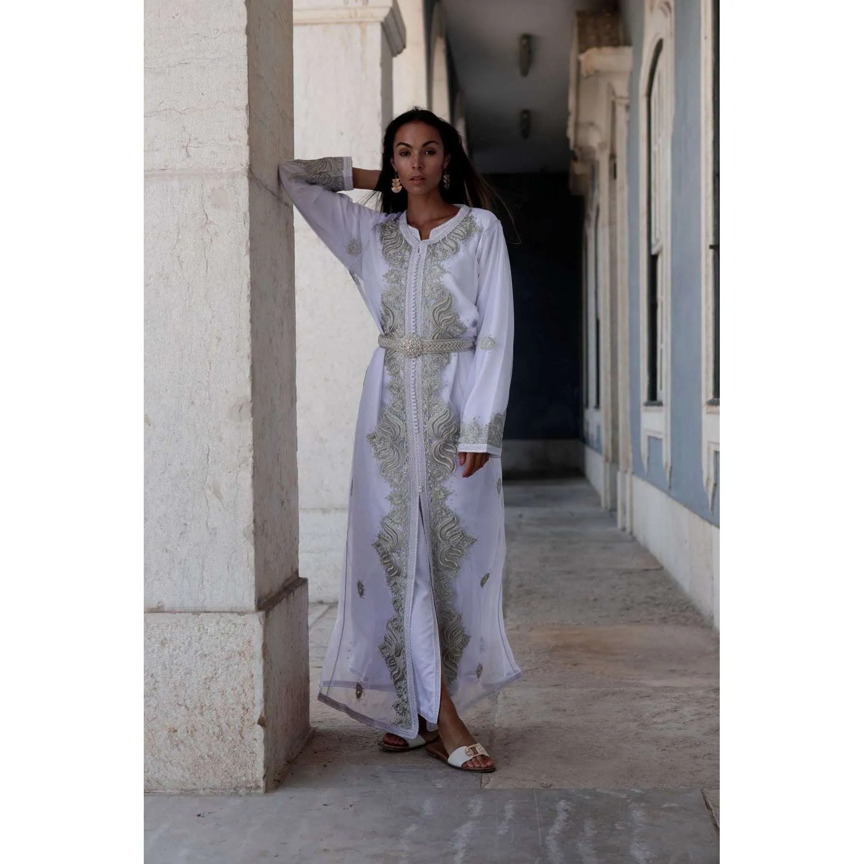 White Silver Moroccan Takchita Party Kaftan-Kalia Style