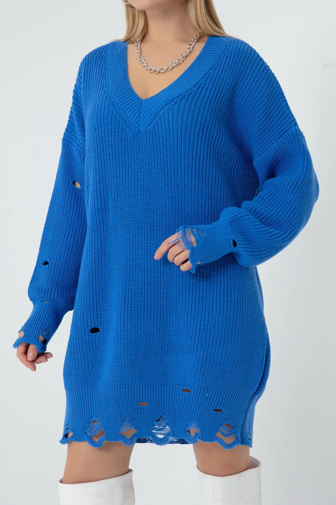 Woman V -Neck Knitwear Dress