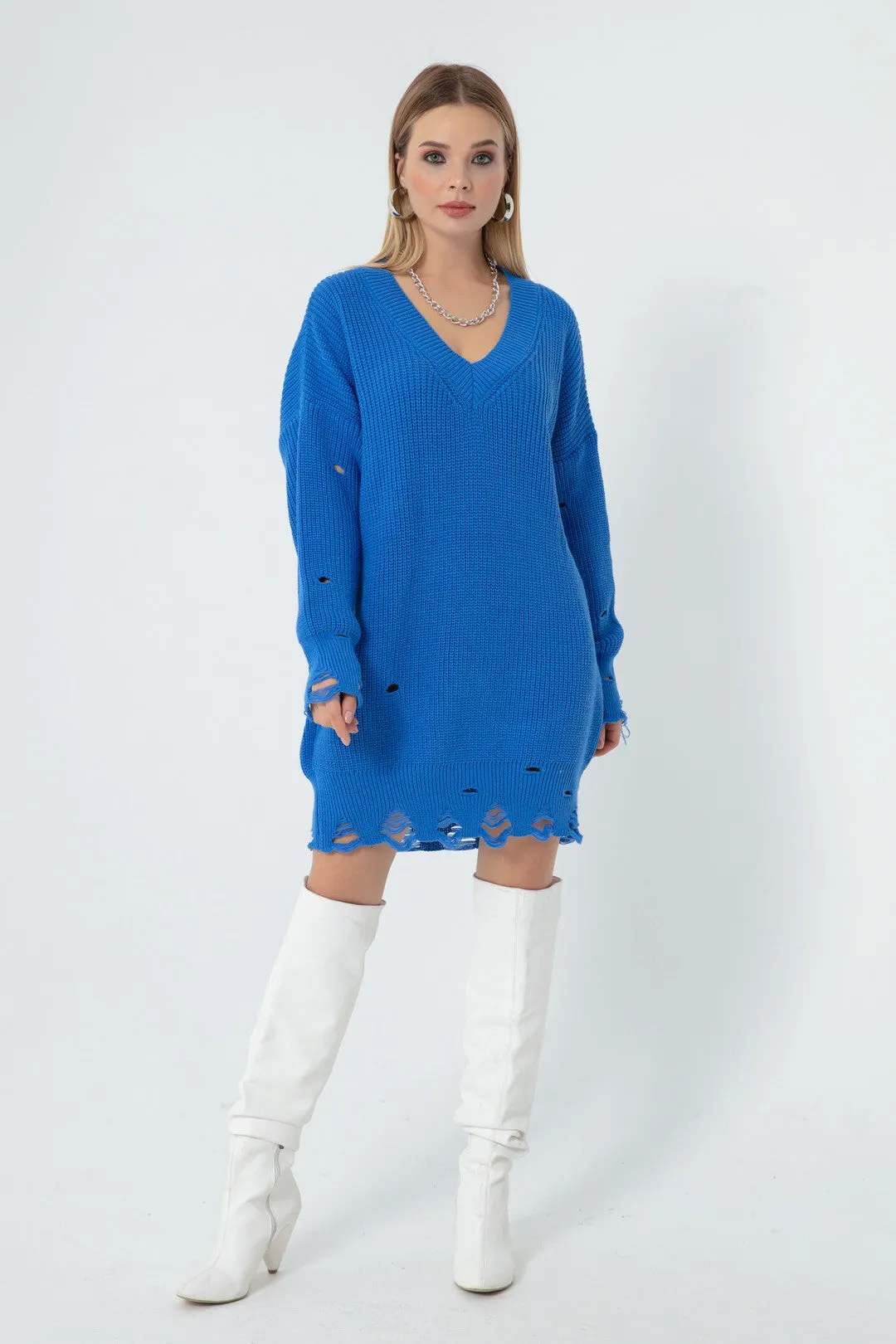Woman V -Neck Knitwear Dress