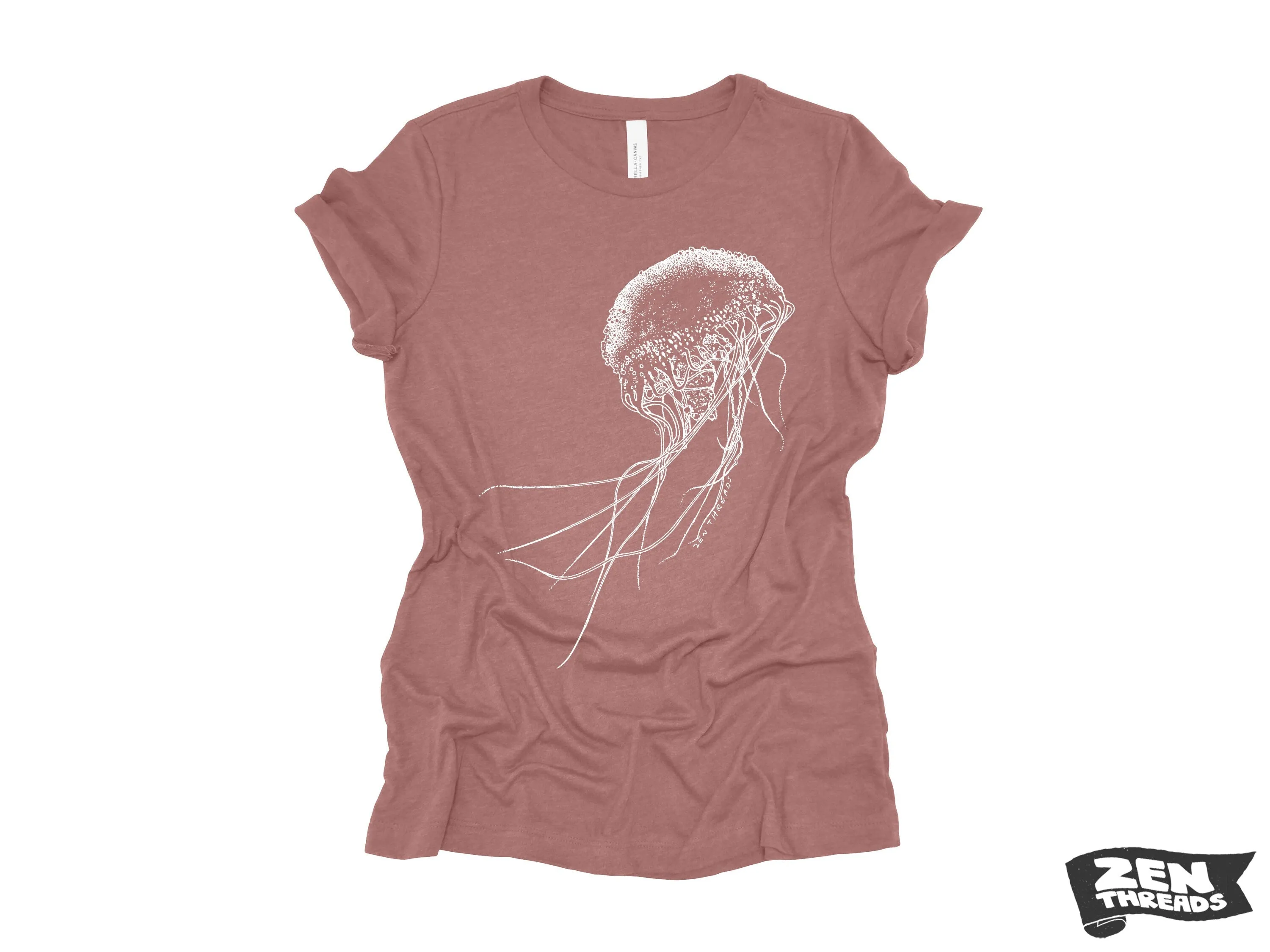 Womens JELLYFISH printed tee t-shirt  (  Colors Available) custom Bella Canvas relaxed fit ladies shirt squid ocean graphic jelly fish beach