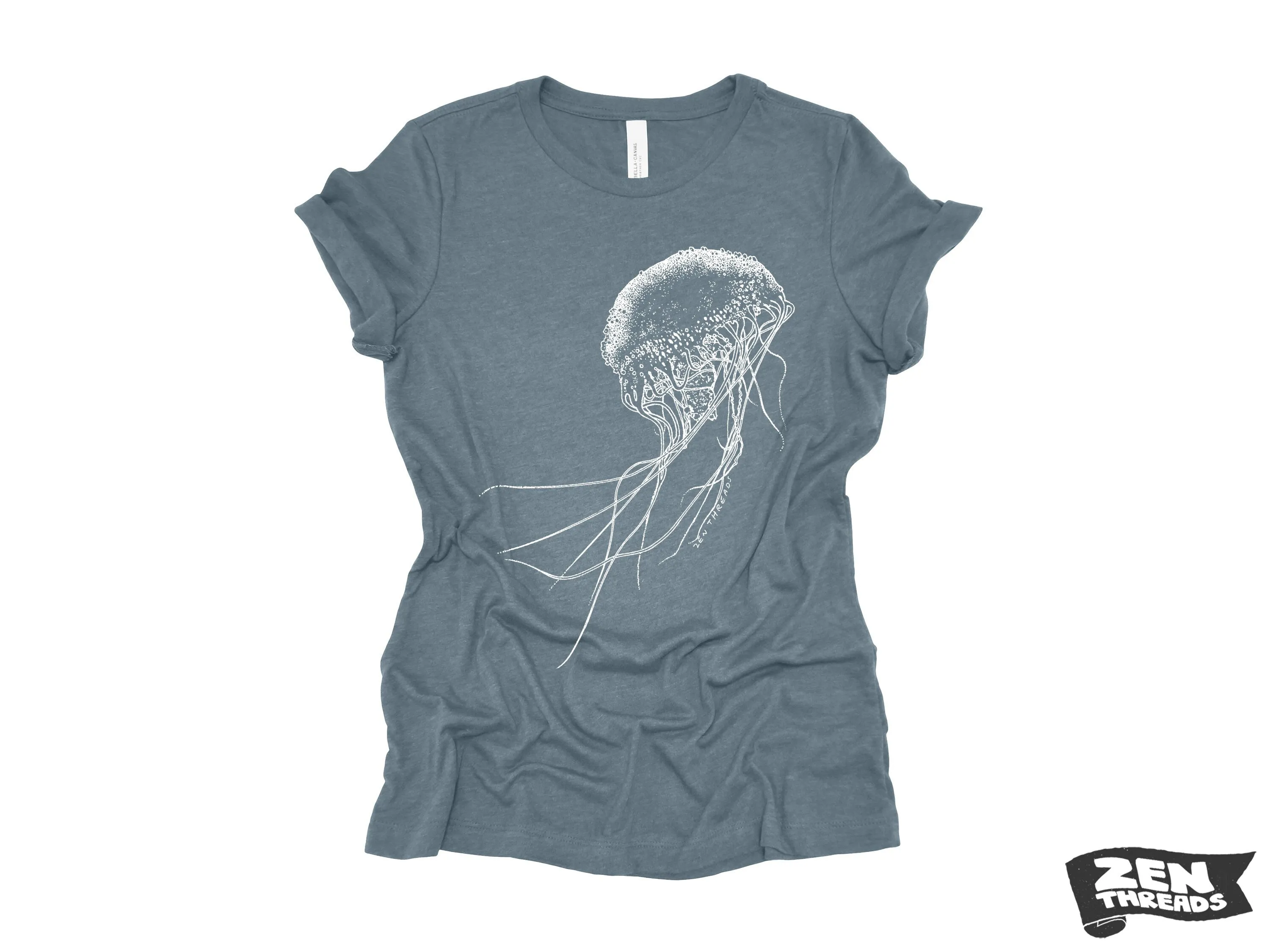 Womens JELLYFISH printed tee t-shirt  (  Colors Available) custom Bella Canvas relaxed fit ladies shirt squid ocean graphic jelly fish beach