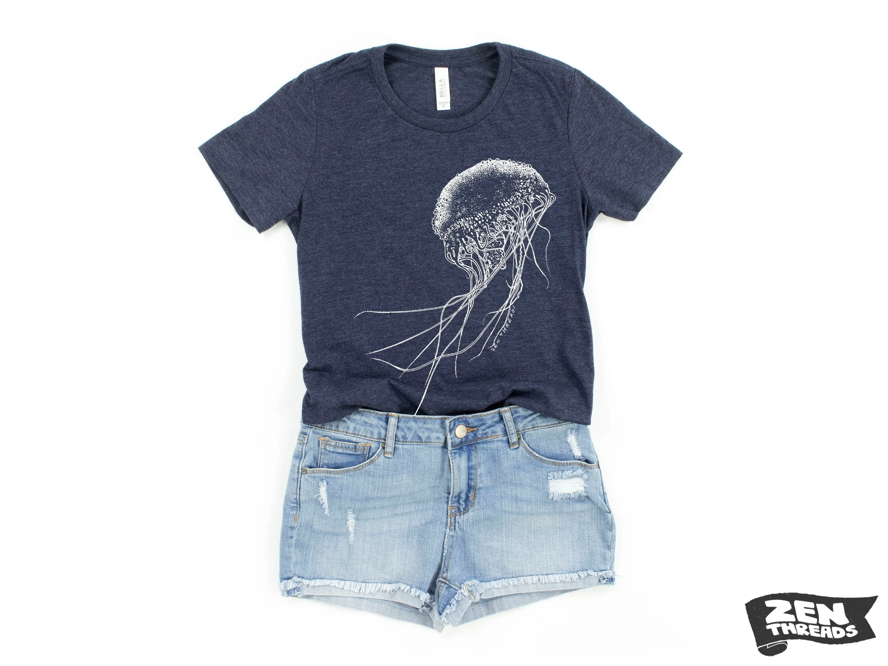 Womens JELLYFISH printed tee t-shirt  (  Colors Available) custom Bella Canvas relaxed fit ladies shirt squid ocean graphic jelly fish beach